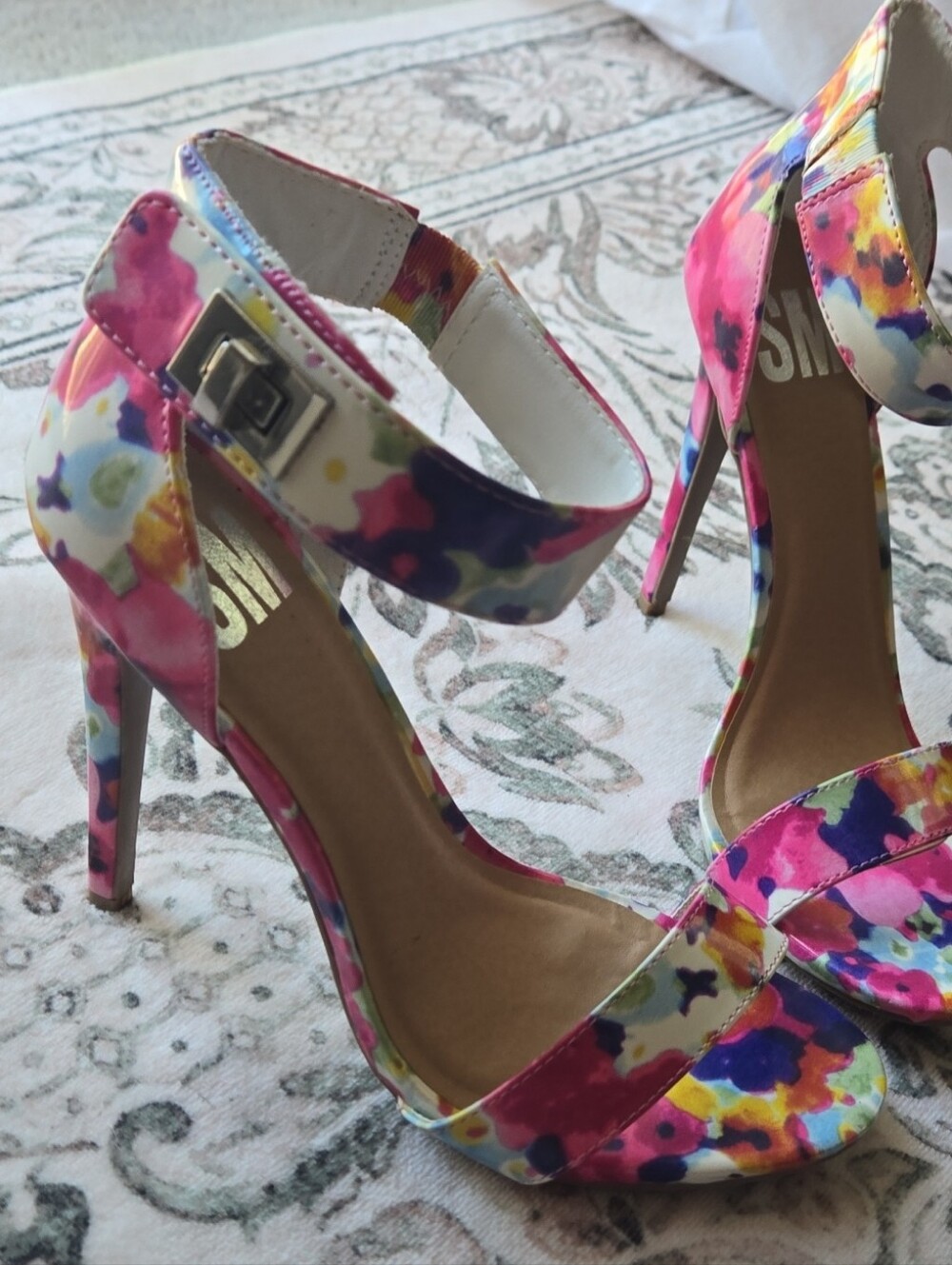 Floral Multi-Color Ankle Strap High Heel Sandals